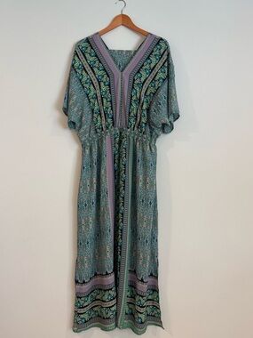 Belle Boho Kim Gravel Maxi Dress Blue Green Print size Medium
